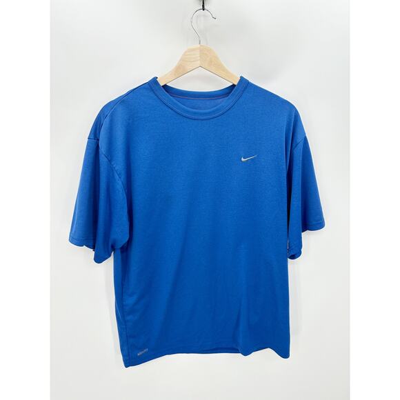 Nike FitDry Blue Crewneck Short Sleeve Polyester Tee T-Shirt Mens Size Medium - Picture 1 of 7